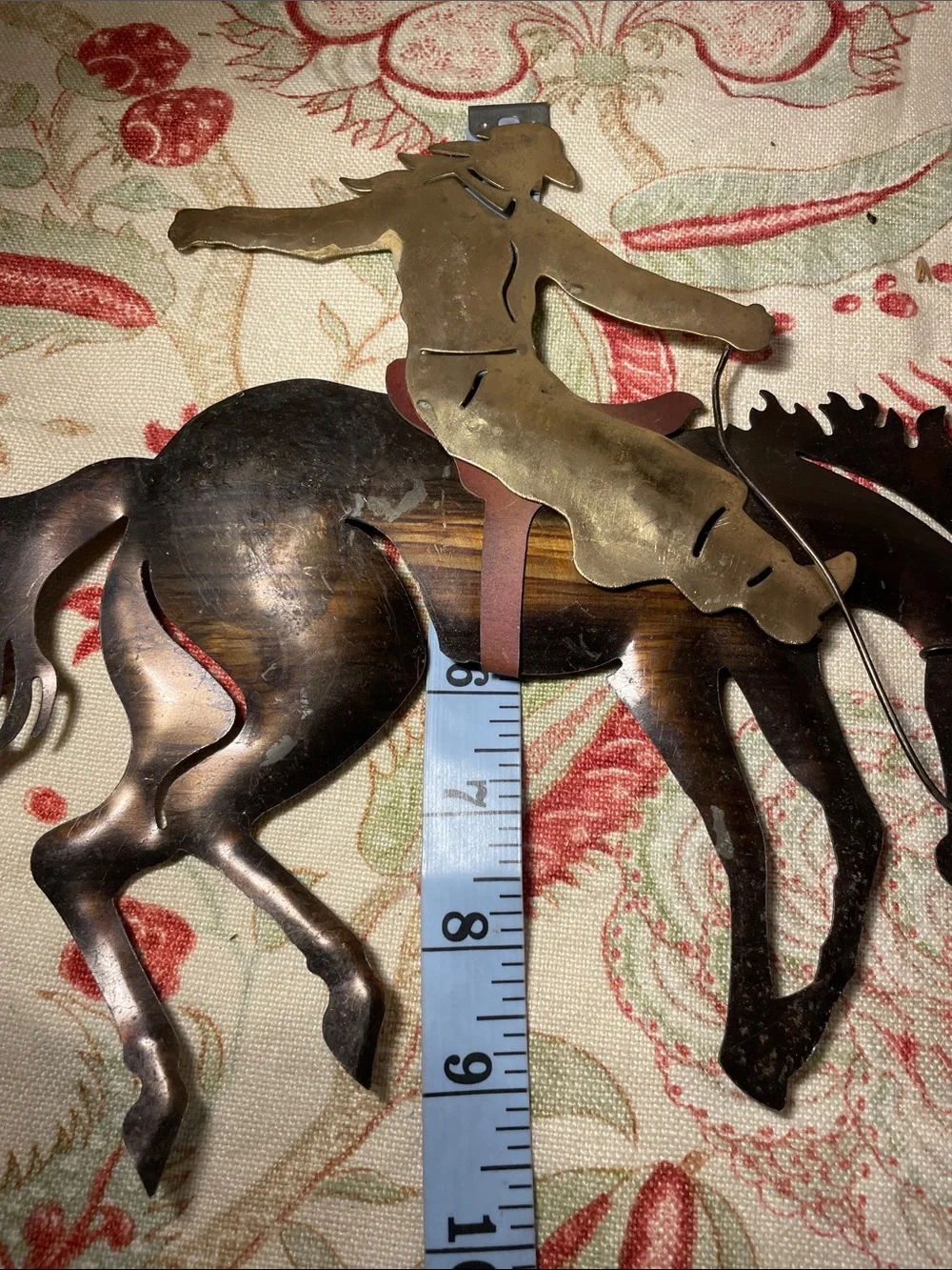 Cowboy on Bucking Horse Wall Art Brass and Dark Brown Western MCM Decor